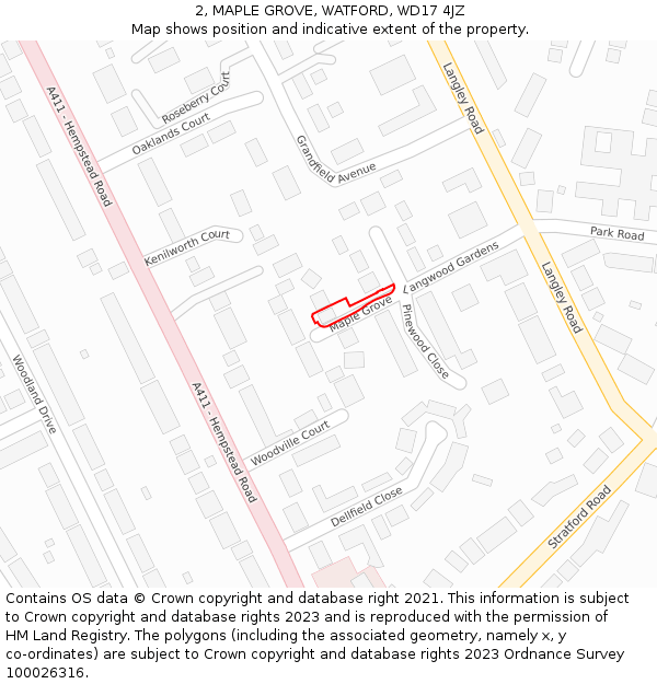 2, MAPLE GROVE, WATFORD, WD17 4JZ: Location map and indicative extent of plot