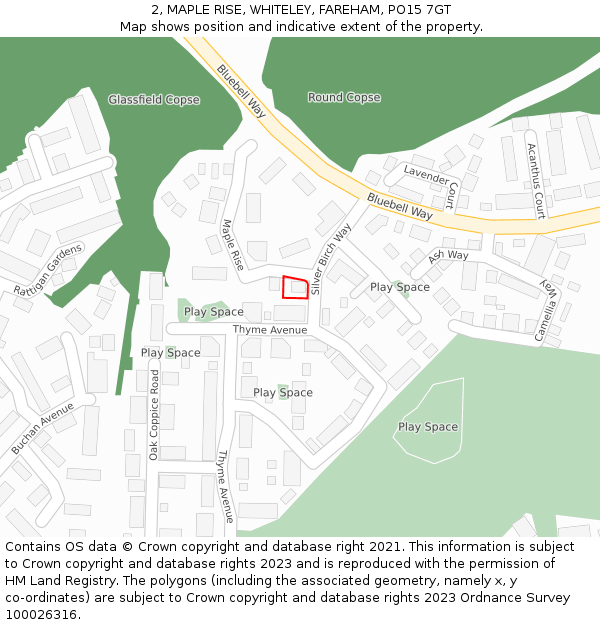 2, MAPLE RISE, WHITELEY, FAREHAM, PO15 7GT: Location map and indicative extent of plot