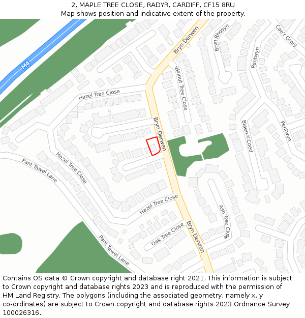 2, MAPLE TREE CLOSE, RADYR, CARDIFF, CF15 8RU: Location map and indicative extent of plot