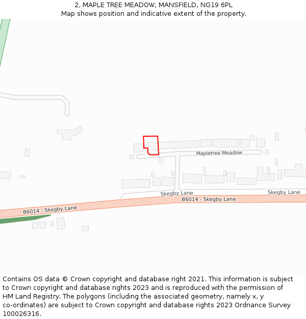 2, MAPLE TREE MEADOW, MANSFIELD, NG19 6PL: Location map and indicative extent of plot