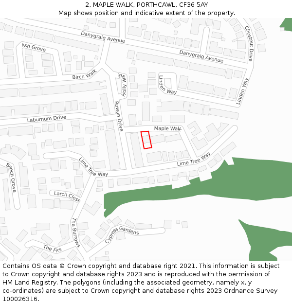 2, MAPLE WALK, PORTHCAWL, CF36 5AY: Location map and indicative extent of plot