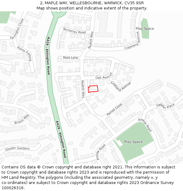 2, MAPLE WAY, WELLESBOURNE, WARWICK, CV35 9SR: Location map and indicative extent of plot