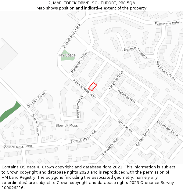 2, MAPLEBECK DRIVE, SOUTHPORT, PR8 5QA: Location map and indicative extent of plot