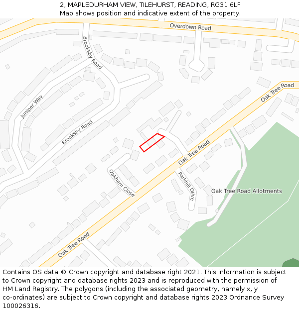 2, MAPLEDURHAM VIEW, TILEHURST, READING, RG31 6LF: Location map and indicative extent of plot