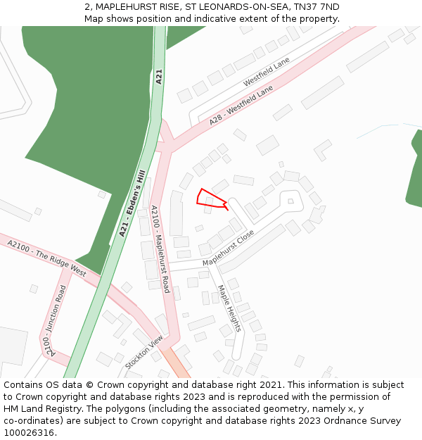 2, MAPLEHURST RISE, ST LEONARDS-ON-SEA, TN37 7ND: Location map and indicative extent of plot