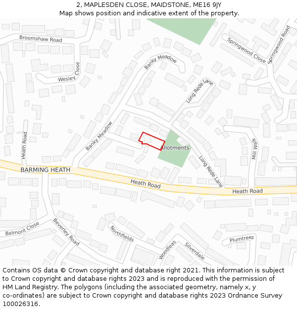 2, MAPLESDEN CLOSE, MAIDSTONE, ME16 9JY: Location map and indicative extent of plot