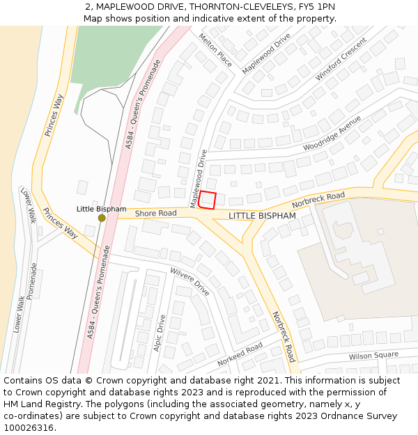 2, MAPLEWOOD DRIVE, THORNTON-CLEVELEYS, FY5 1PN: Location map and indicative extent of plot