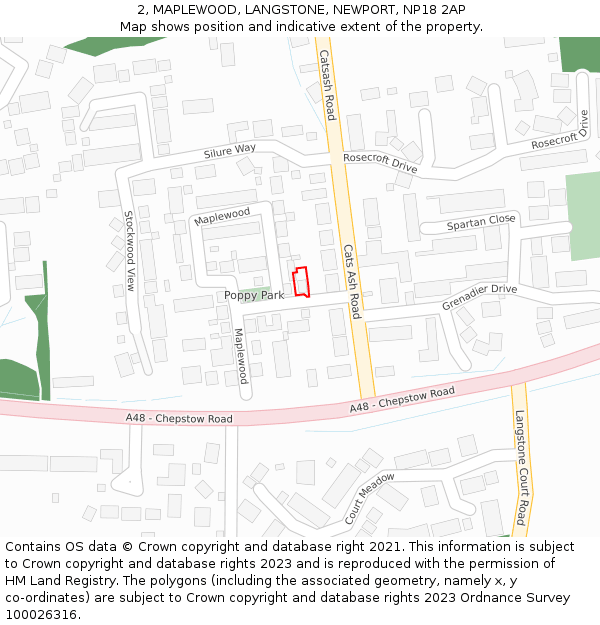 2, MAPLEWOOD, LANGSTONE, NEWPORT, NP18 2AP: Location map and indicative extent of plot