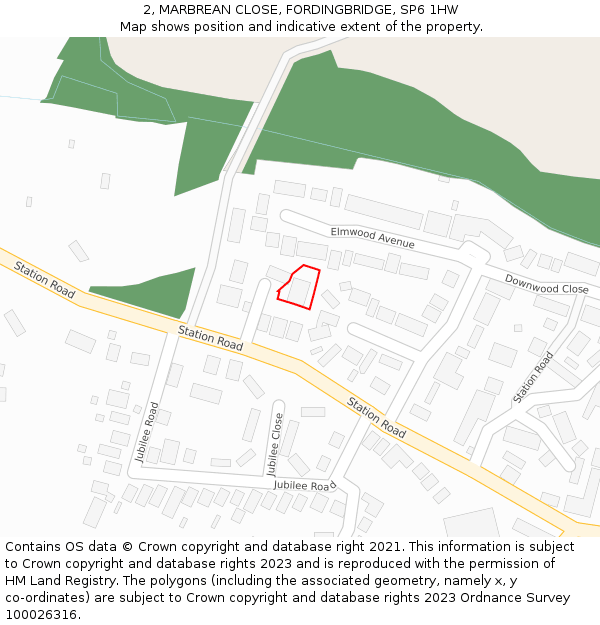 2, MARBREAN CLOSE, FORDINGBRIDGE, SP6 1HW: Location map and indicative extent of plot