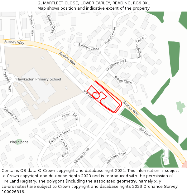 2, MARFLEET CLOSE, LOWER EARLEY, READING, RG6 3XL: Location map and indicative extent of plot