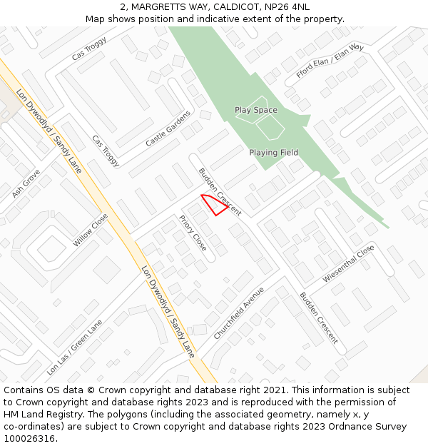 2, MARGRETTS WAY, CALDICOT, NP26 4NL: Location map and indicative extent of plot