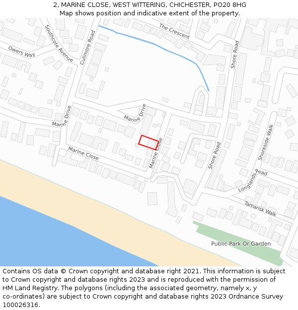 2, MARINE CLOSE, WEST WITTERING, CHICHESTER, PO20 8HG: Location map and indicative extent of plot