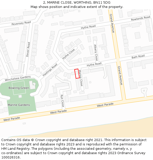2, MARINE CLOSE, WORTHING, BN11 5DG: Location map and indicative extent of plot