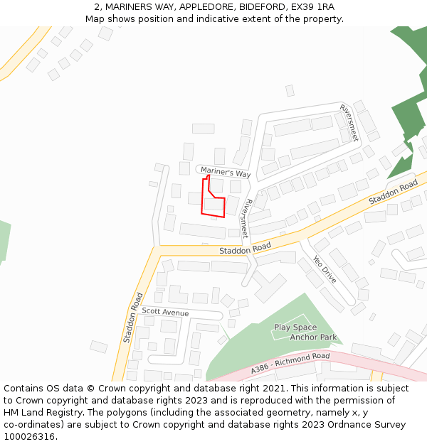 2, MARINERS WAY, APPLEDORE, BIDEFORD, EX39 1RA: Location map and indicative extent of plot