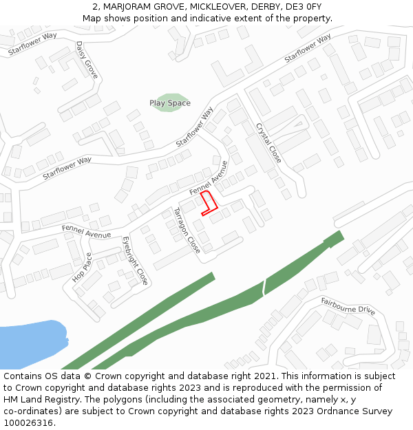 2, MARJORAM GROVE, MICKLEOVER, DERBY, DE3 0FY: Location map and indicative extent of plot