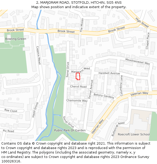 2, MARJORAM ROAD, STOTFOLD, HITCHIN, SG5 4NS: Location map and indicative extent of plot