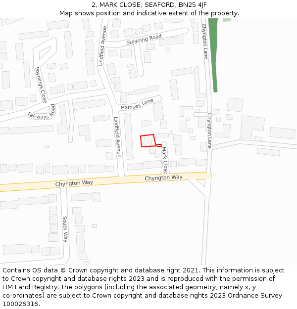 2, MARK CLOSE, SEAFORD, BN25 4JF: Location map and indicative extent of plot