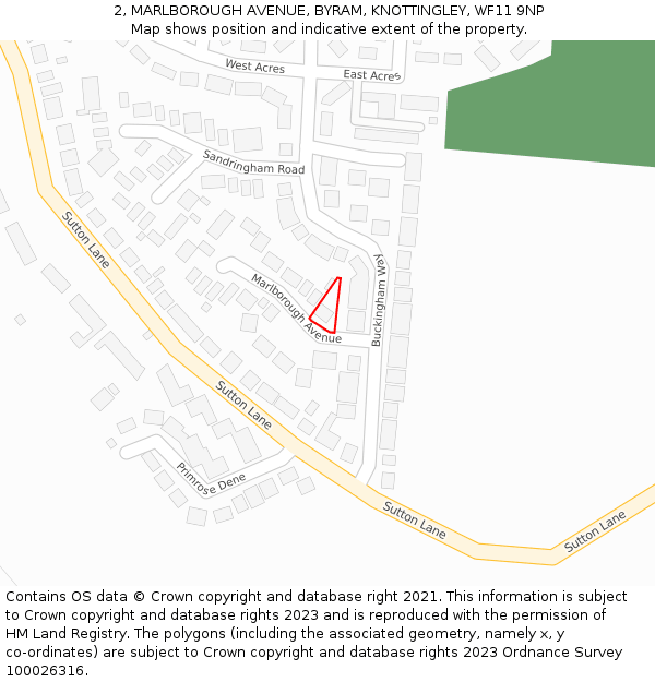 2, MARLBOROUGH AVENUE, BYRAM, KNOTTINGLEY, WF11 9NP: Location map and indicative extent of plot