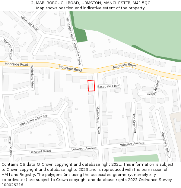 2, MARLBOROUGH ROAD, URMSTON, MANCHESTER, M41 5QG: Location map and indicative extent of plot