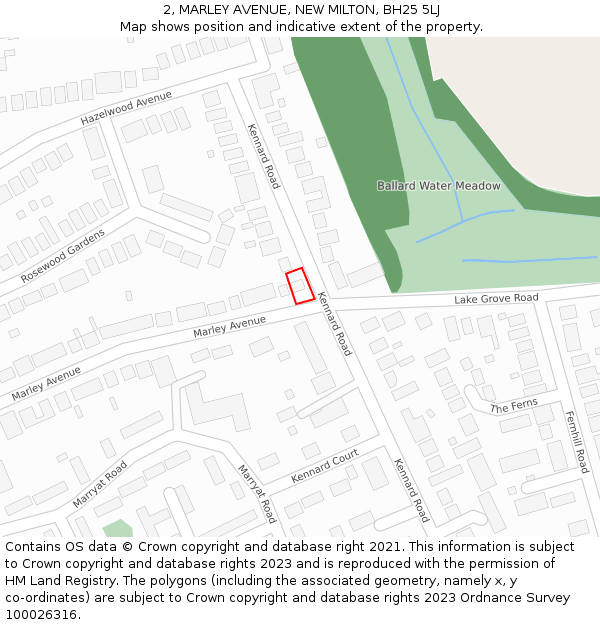 2, MARLEY AVENUE, NEW MILTON, BH25 5LJ: Location map and indicative extent of plot