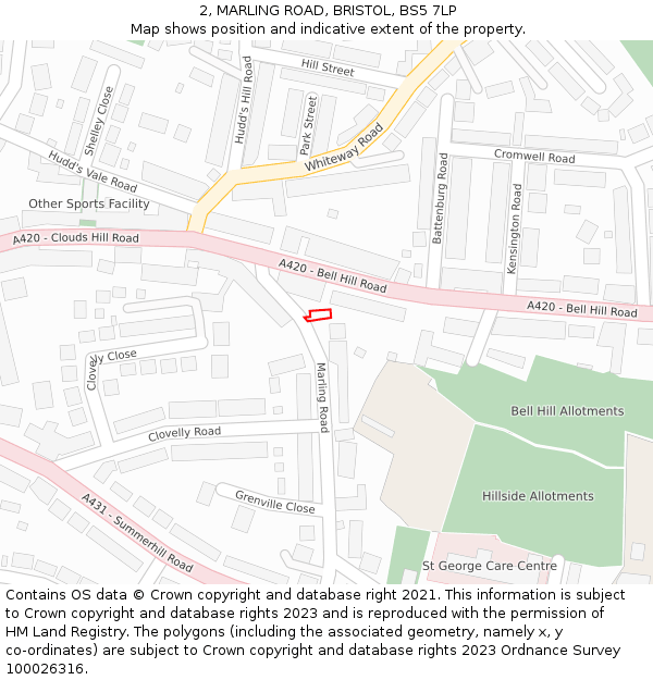 2, MARLING ROAD, BRISTOL, BS5 7LP: Location map and indicative extent of plot