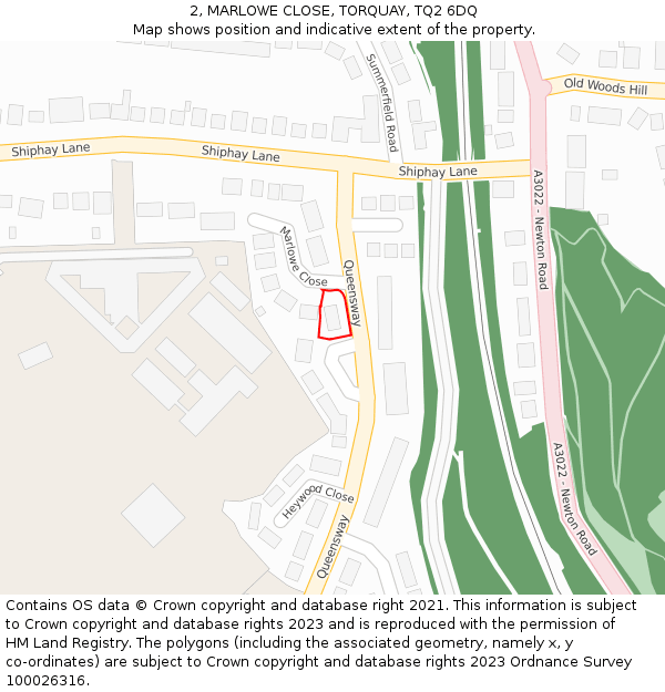 2, MARLOWE CLOSE, TORQUAY, TQ2 6DQ: Location map and indicative extent of plot