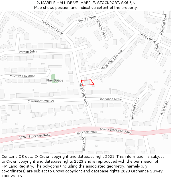 2, MARPLE HALL DRIVE, MARPLE, STOCKPORT, SK6 6JN: Location map and indicative extent of plot