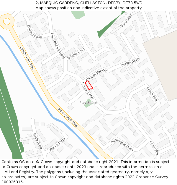 2, MARQUIS GARDENS, CHELLASTON, DERBY, DE73 5WD: Location map and indicative extent of plot