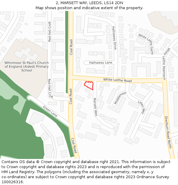 2, MARSETT WAY, LEEDS, LS14 2DN: Location map and indicative extent of plot