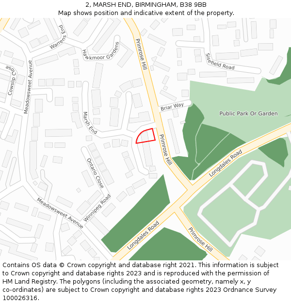 2, MARSH END, BIRMINGHAM, B38 9BB: Location map and indicative extent of plot