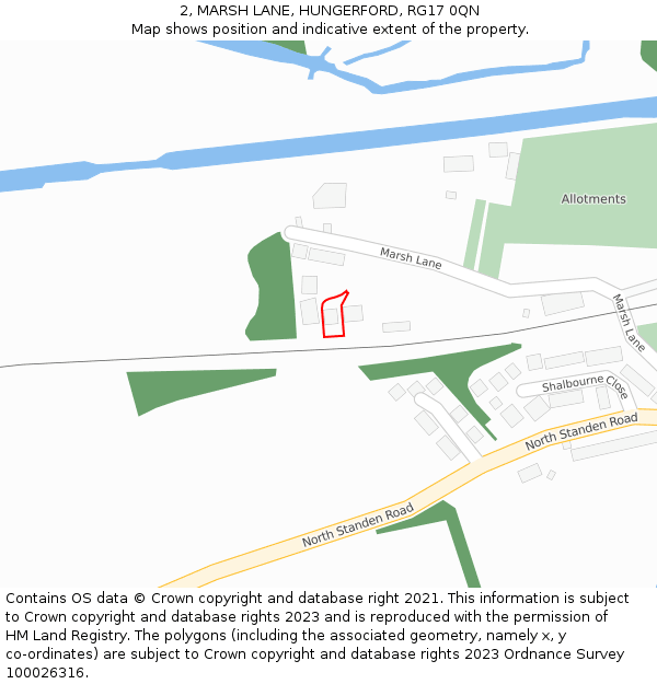 2, MARSH LANE, HUNGERFORD, RG17 0QN: Location map and indicative extent of plot