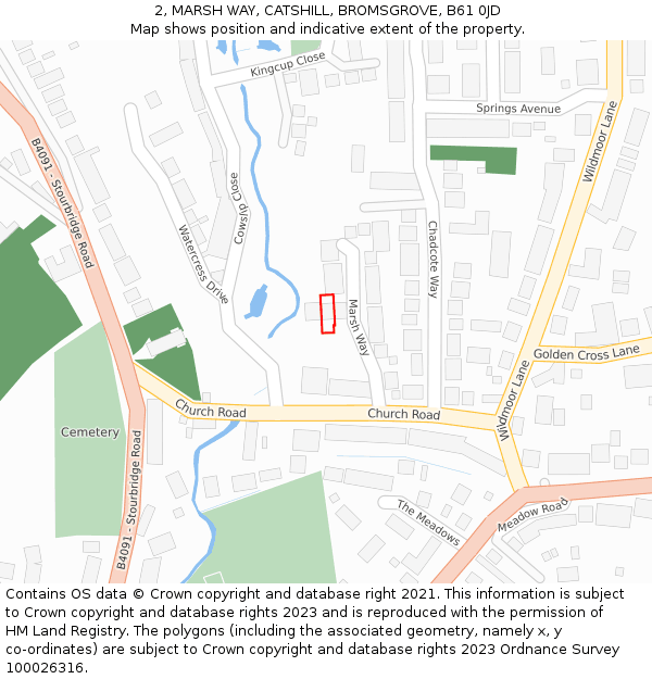 2, MARSH WAY, CATSHILL, BROMSGROVE, B61 0JD: Location map and indicative extent of plot