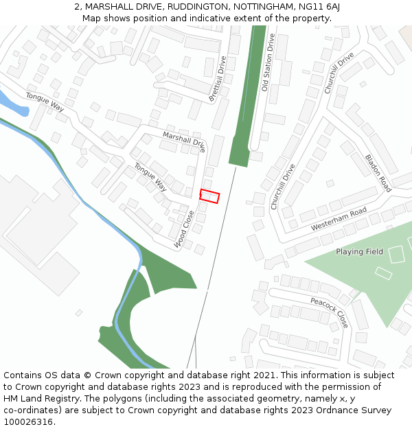 2, MARSHALL DRIVE, RUDDINGTON, NOTTINGHAM, NG11 6AJ: Location map and indicative extent of plot