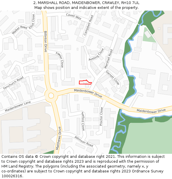 2, MARSHALL ROAD, MAIDENBOWER, CRAWLEY, RH10 7UL: Location map and indicative extent of plot