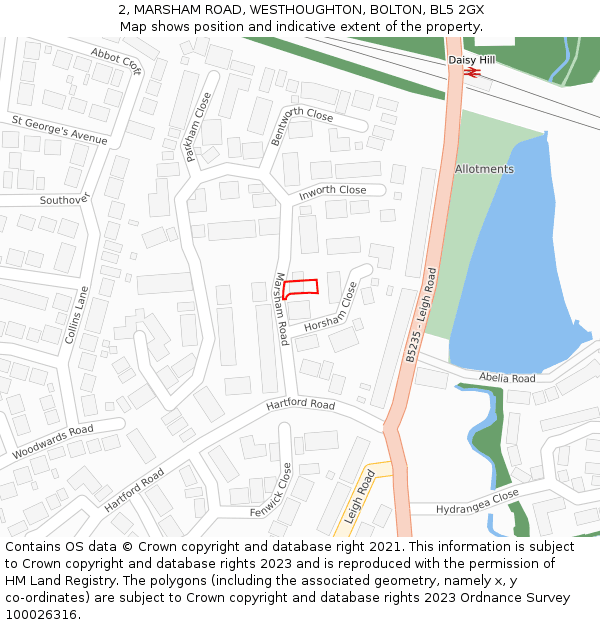 2, MARSHAM ROAD, WESTHOUGHTON, BOLTON, BL5 2GX: Location map and indicative extent of plot