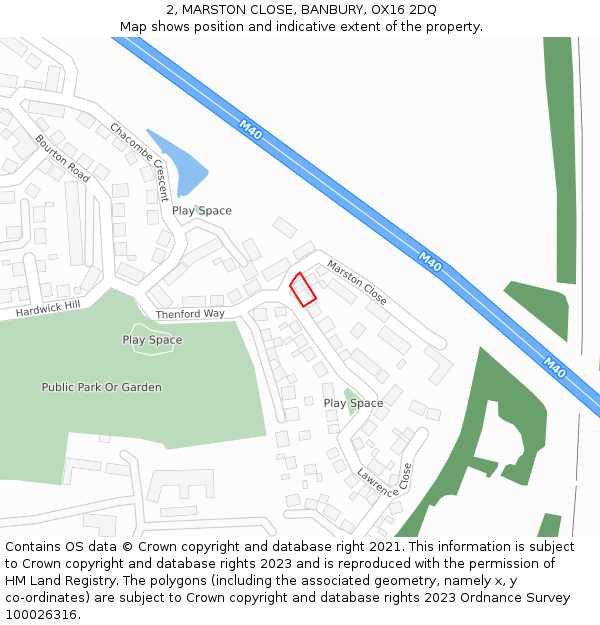 2, MARSTON CLOSE, BANBURY, OX16 2DQ: Location map and indicative extent of plot