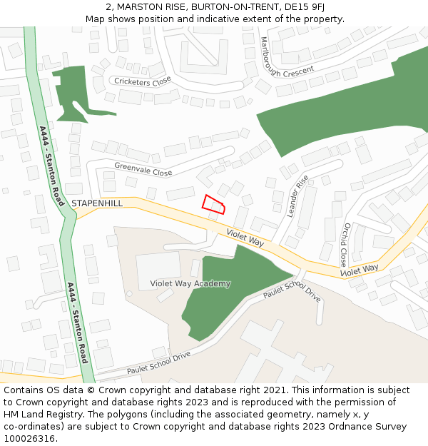 2, MARSTON RISE, BURTON-ON-TRENT, DE15 9FJ: Location map and indicative extent of plot