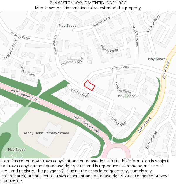 2, MARSTON WAY, DAVENTRY, NN11 0GQ: Location map and indicative extent of plot