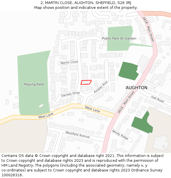2, MARTIN CLOSE, AUGHTON, SHEFFIELD, S26 3RJ: Location map and indicative extent of plot