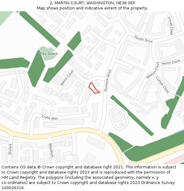 2, MARTIN COURT, WASHINGTON, NE38 0EP: Location map and indicative extent of plot