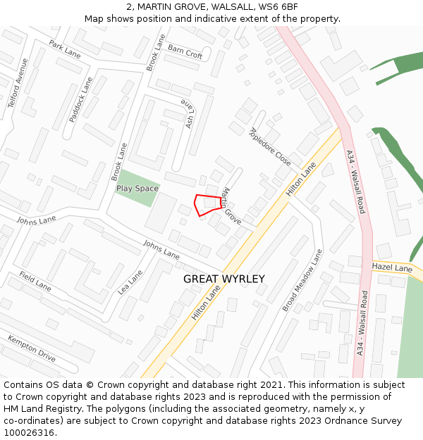 2, MARTIN GROVE, WALSALL, WS6 6BF: Location map and indicative extent of plot