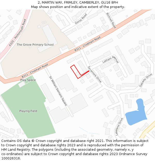 2, MARTIN WAY, FRIMLEY, CAMBERLEY, GU16 8PH: Location map and indicative extent of plot