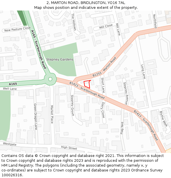 2, MARTON ROAD, BRIDLINGTON, YO16 7AL: Location map and indicative extent of plot