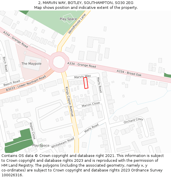 2, MARVIN WAY, BOTLEY, SOUTHAMPTON, SO30 2EG: Location map and indicative extent of plot