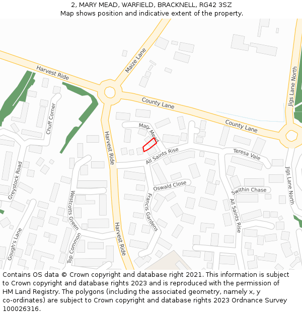 2, MARY MEAD, WARFIELD, BRACKNELL, RG42 3SZ: Location map and indicative extent of plot