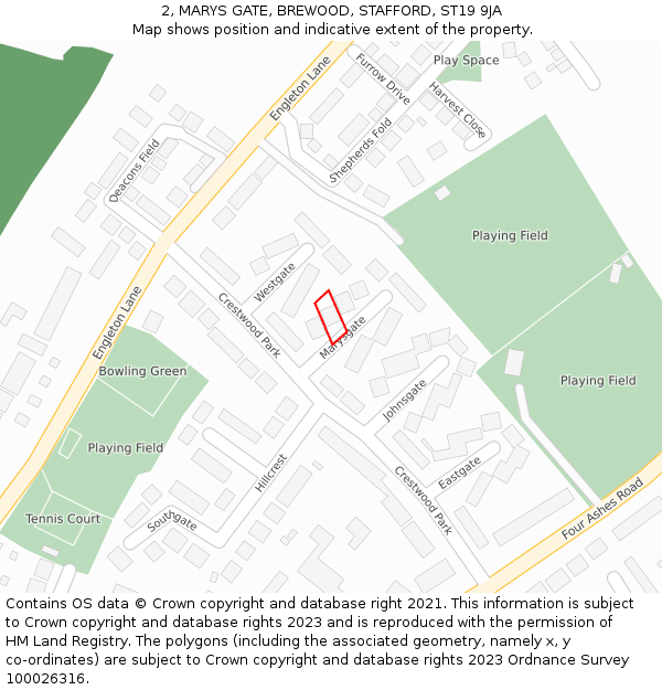 2, MARYS GATE, BREWOOD, STAFFORD, ST19 9JA: Location map and indicative extent of plot