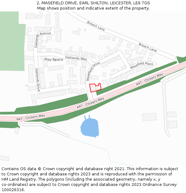 2, MASEFIELD DRIVE, EARL SHILTON, LEICESTER, LE9 7GS: Location map and indicative extent of plot
