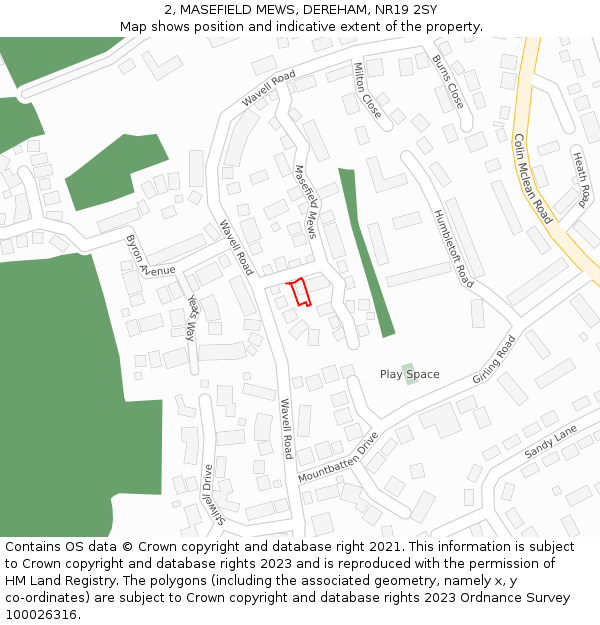 2, MASEFIELD MEWS, DEREHAM, NR19 2SY: Location map and indicative extent of plot