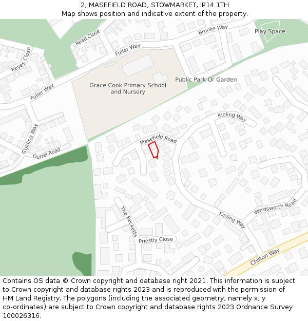 2, MASEFIELD ROAD, STOWMARKET, IP14 1TH: Location map and indicative extent of plot