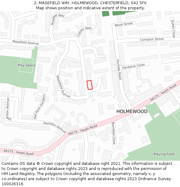 2, MASEFIELD WAY, HOLMEWOOD, CHESTERFIELD, S42 5FX: Location map and indicative extent of plot